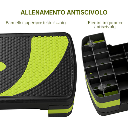 Stepper Fitness per Aerobica Regolabile su 3 Altezze da 10-15-20 cm, Verde e Nero