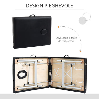 Lettino Massaggio Pieghevole Professionale, Lettino per Massaggio con Altezza Regolabile e Borsa di Trasporto per Estetista e Terapista, Nero