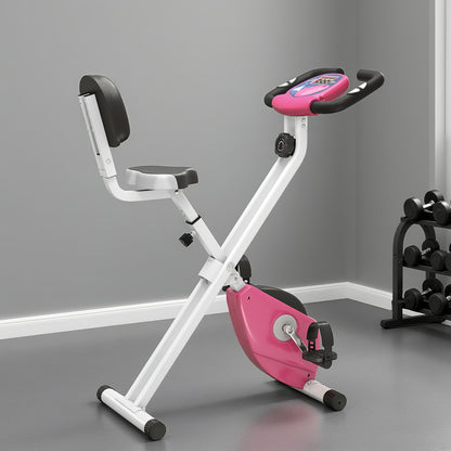 Cyclette Pieghevole da Fitness in Acciaio, Cyclette Magnetica Pieghevole da Casa con Altezza Regolabile, Resistenza Magnetica a 8 Livelli, Schermo LCD, 43x97x109cm, Rosa