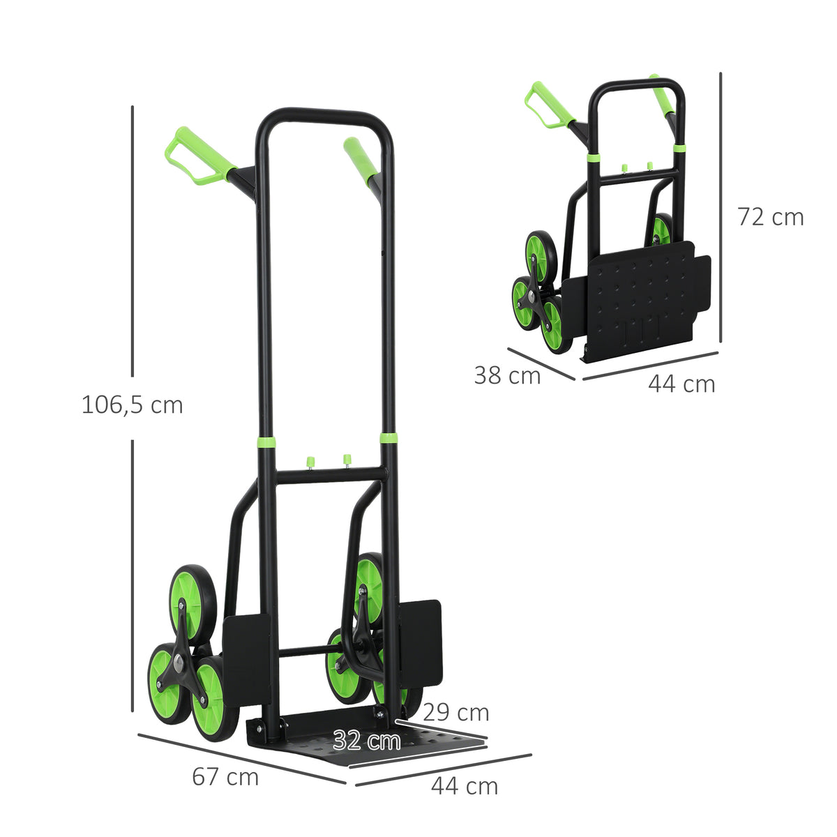 Carrello Portapacchi per Scale 6 Ruote, Pieghevole, Portata 120kg, in Acciaio, per Trasloco, Giardinaggio, Verde