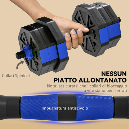 Set Pesi Palestra 6 in 1 Multifunzione da 20kg Totali in Plastica e Sabbia, 125x18x18 cm, Blu