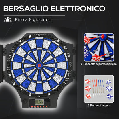 Bersaglio Freccette Elettronico in PP con 6 Freccette e Monitor LCD, 83x45x4 cm, Rosso e Nero