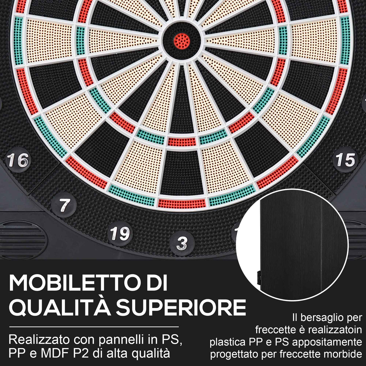 Bersaglio Freccette Elettronico con Punteggio Automatico, 12 Freccette e 6 Display, 51x6.5x57cm, Nero