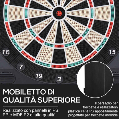 Bersaglio Freccette Elettronico con Punteggio Automatico, 12 Freccette e 6 Display, 51x6.5x57cm, Nero