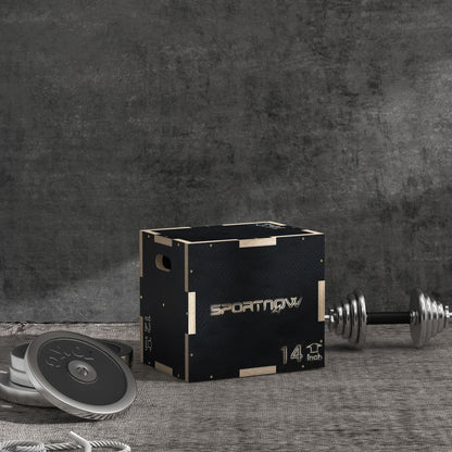 Box Jump Pliometrico a 3 Altezze in Legno Antiscivolo, 41-36-31cm, Nero