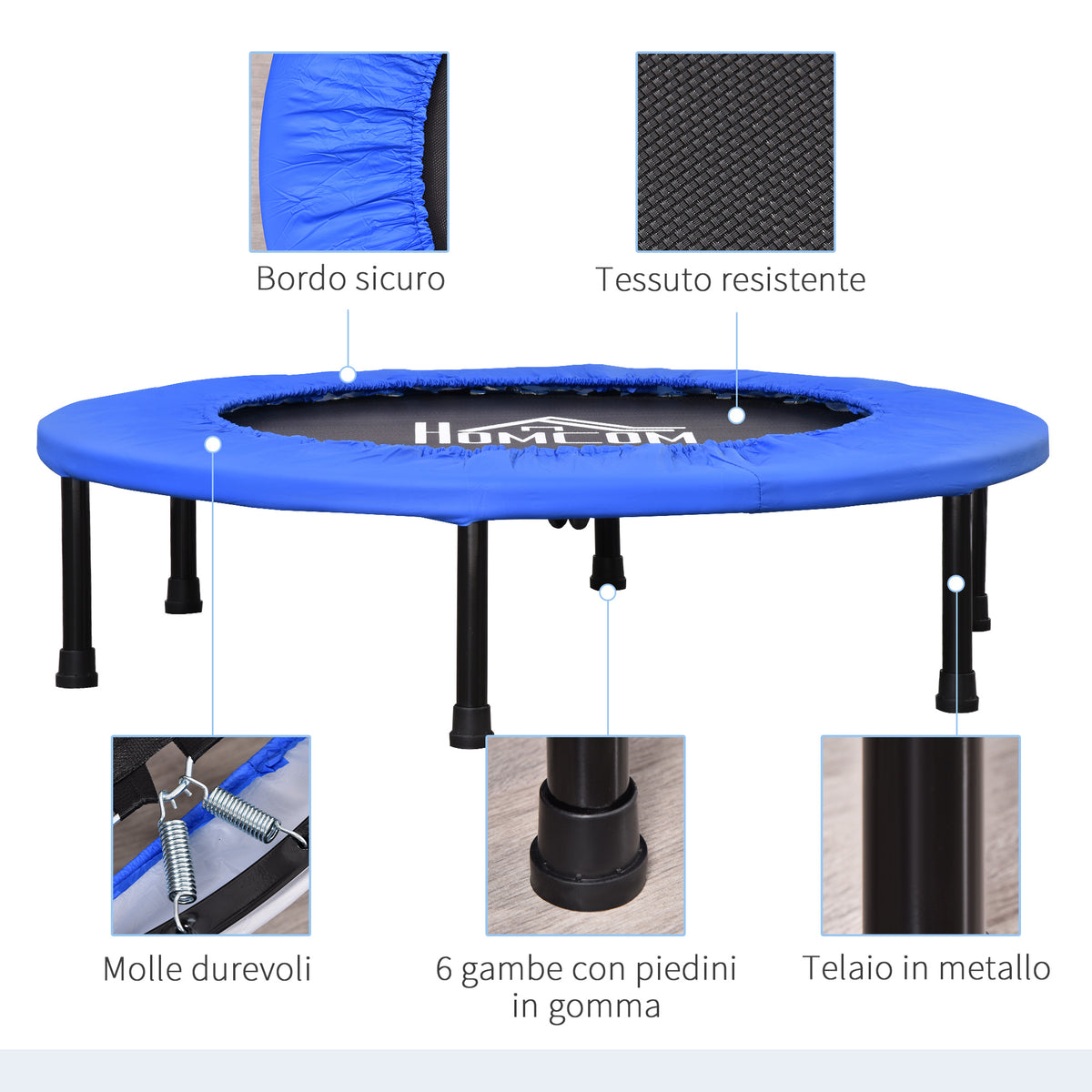Trampolino Elastico per Allenamento con 30 Molle, in Acciaio, Plastica e PP, 91x22.5 cm, Nero e Blu