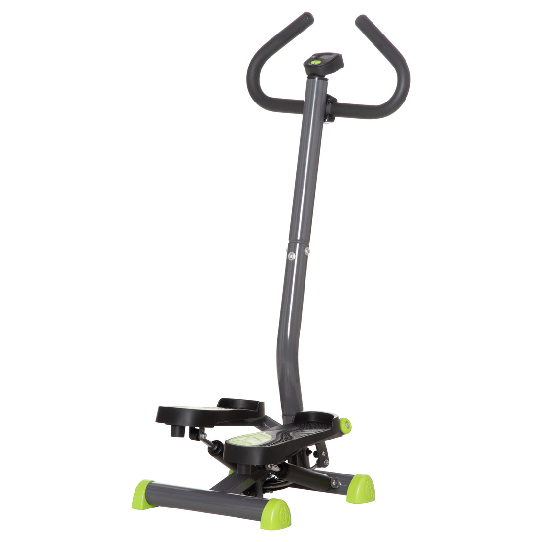 Stepper con Manubrio, Pedali Antiscivolo e Monitor LCD, in Acciaio e ABS, 55x44x108 cm, Nero Grigio e Verde