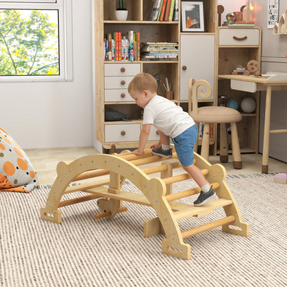 Arco Montessori in Legno per Bambini 2-4 Anni Convertibile in Dondolo 110x52x45 cm, color Legno