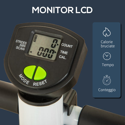 Stepper con Manubrio, Pedali Antiscivolo e Monitor LCD, in Acciaio e ABS, 55x44x108 cm, Bianco Nero e Verde