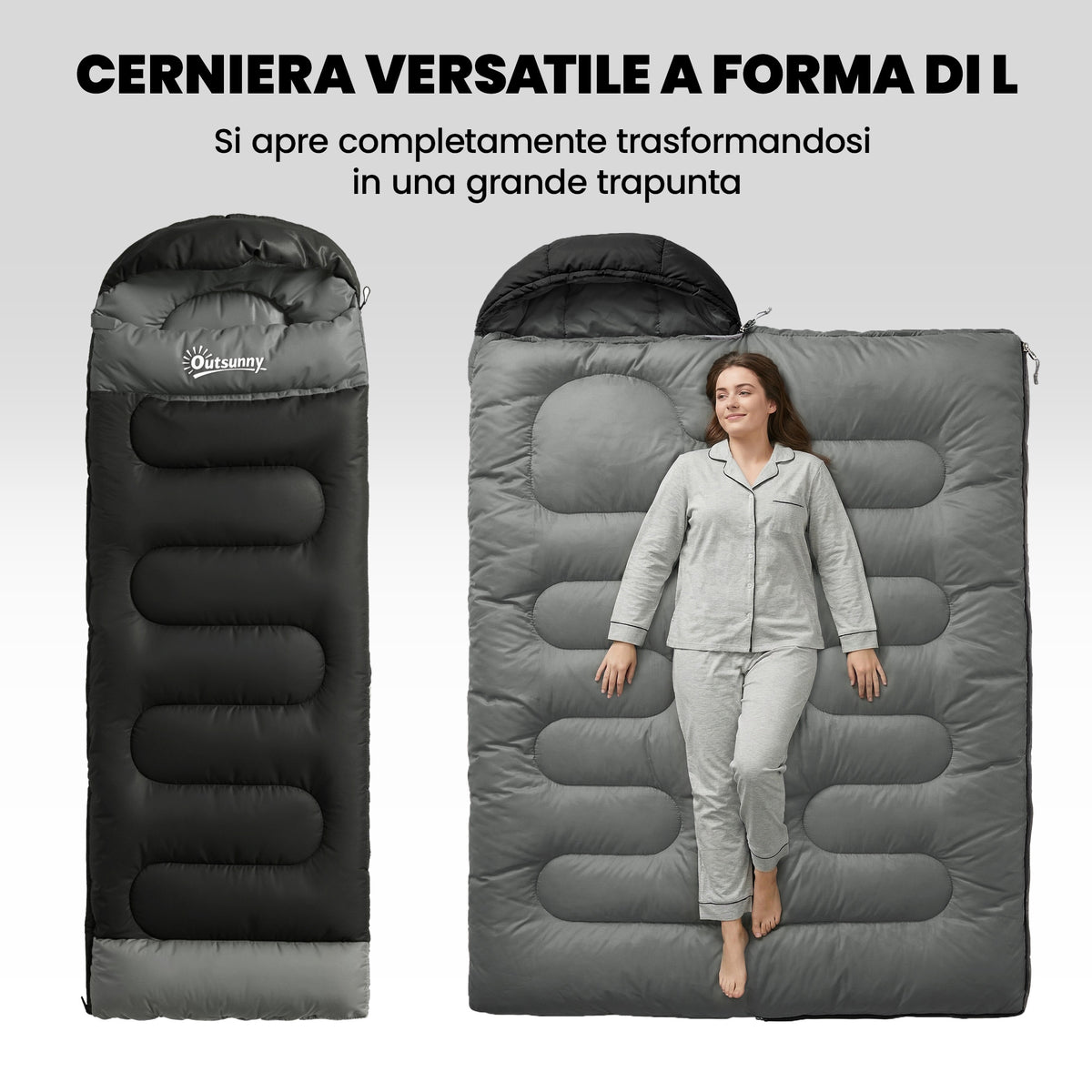 Sacco a Pelo Singolo per Adulti, Leggero e Compatto, 75x215 cm, Nero