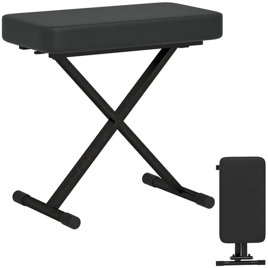Sgabello per Pianoforte Pieghevole e Regolabile su 4 Altezze, in Pelle PU, Schiuma e Metallo, 60x32x53-63 cm, Nero
