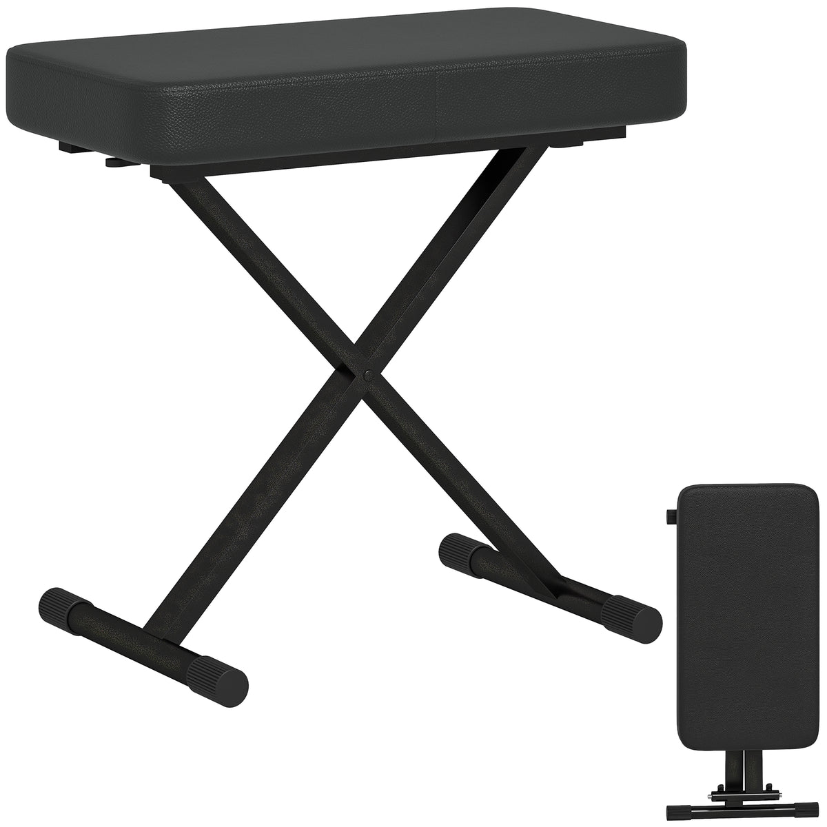 Sgabello per Pianoforte Pieghevole e Regolabile su 4 Altezze, in Pelle PU, Schiuma e Metallo, 60x32x53-63 cm, Nero