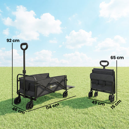 Carrello da Giardino 72L Pieghevole con Manico Regolabile, in Acciaio e Tessuto Oxford, 114x46x92 cm, Nero