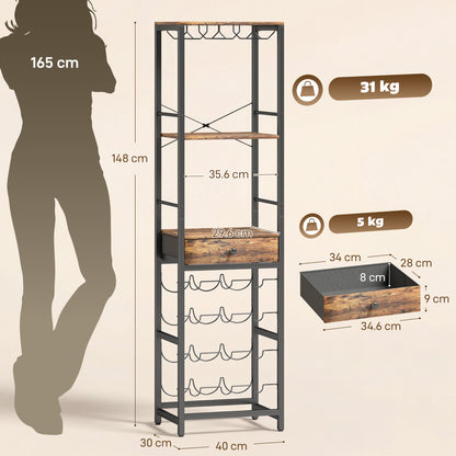 Mobile Bar, Mobile da Bar con Cassetto, Portabicchieri, Marrone Rustico