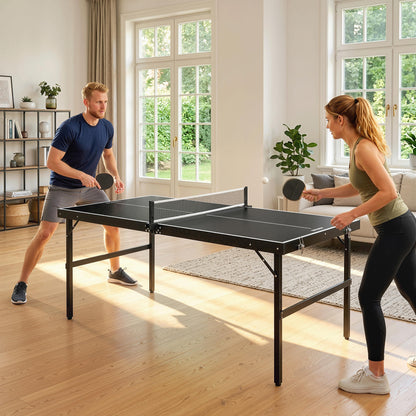 Mini Tavolo Ping Pong Pieghevole con Rete da Gioco e Maniglia da Trasporto, Tavolo da Ping Pong in Alluminio e MDF