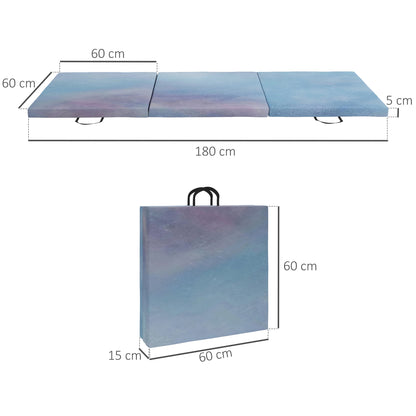 Tappetino da Ginnastica 180 cm Pieghevole, Crash Mat Spesso 5 cm con Maniglie per Allenamento a Casa, Azzurro