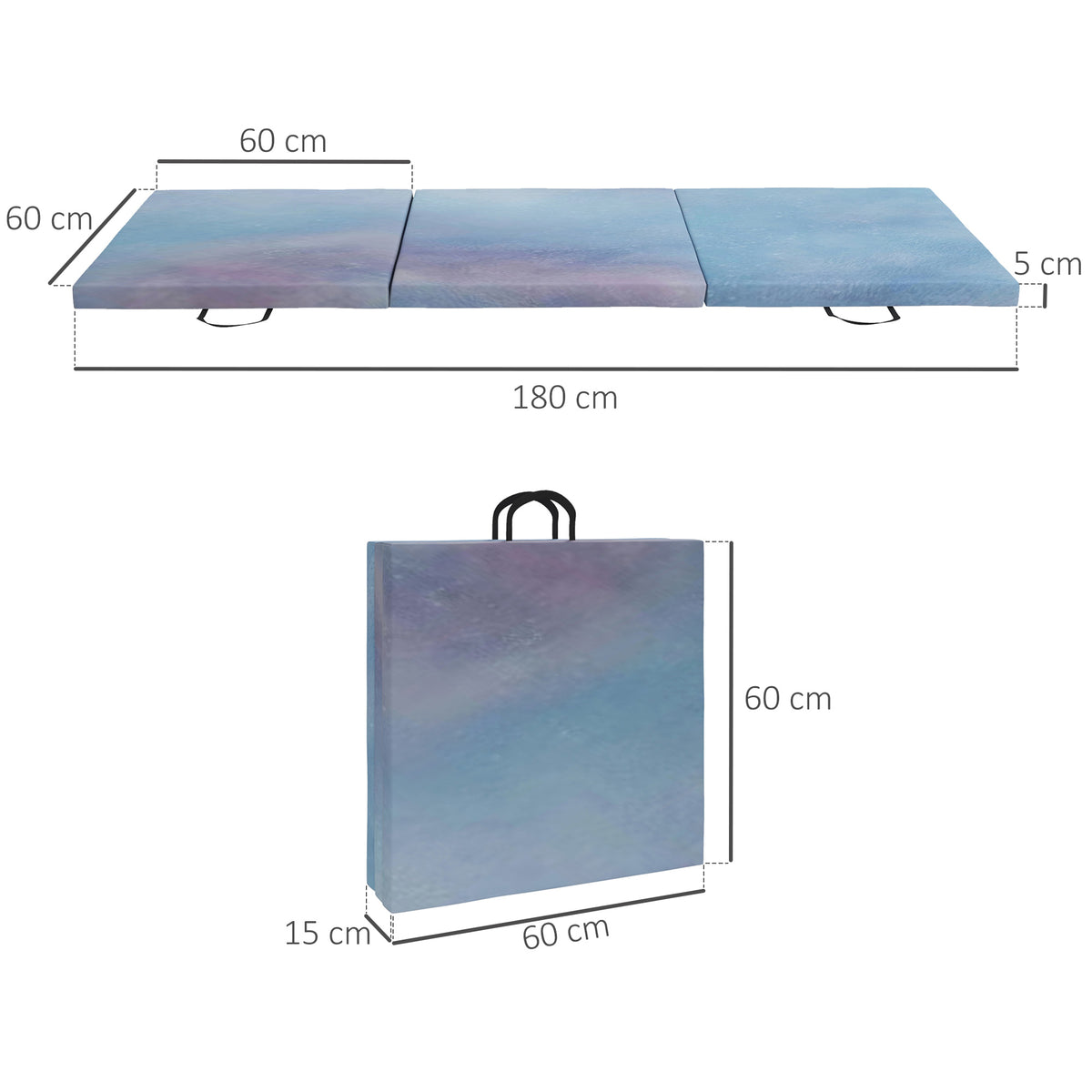 Tappetino da Ginnastica 180 cm Pieghevole, Crash Mat Spesso 5 cm con Maniglie per Allenamento a Casa, Azzurro