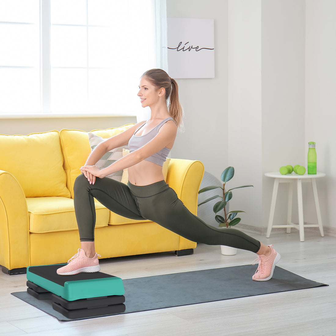 Stepper Fitness Regolabile a 10.5/15.5/20.5 cm con Superficie Antiscivolo e Capacità 250 kg, Verde