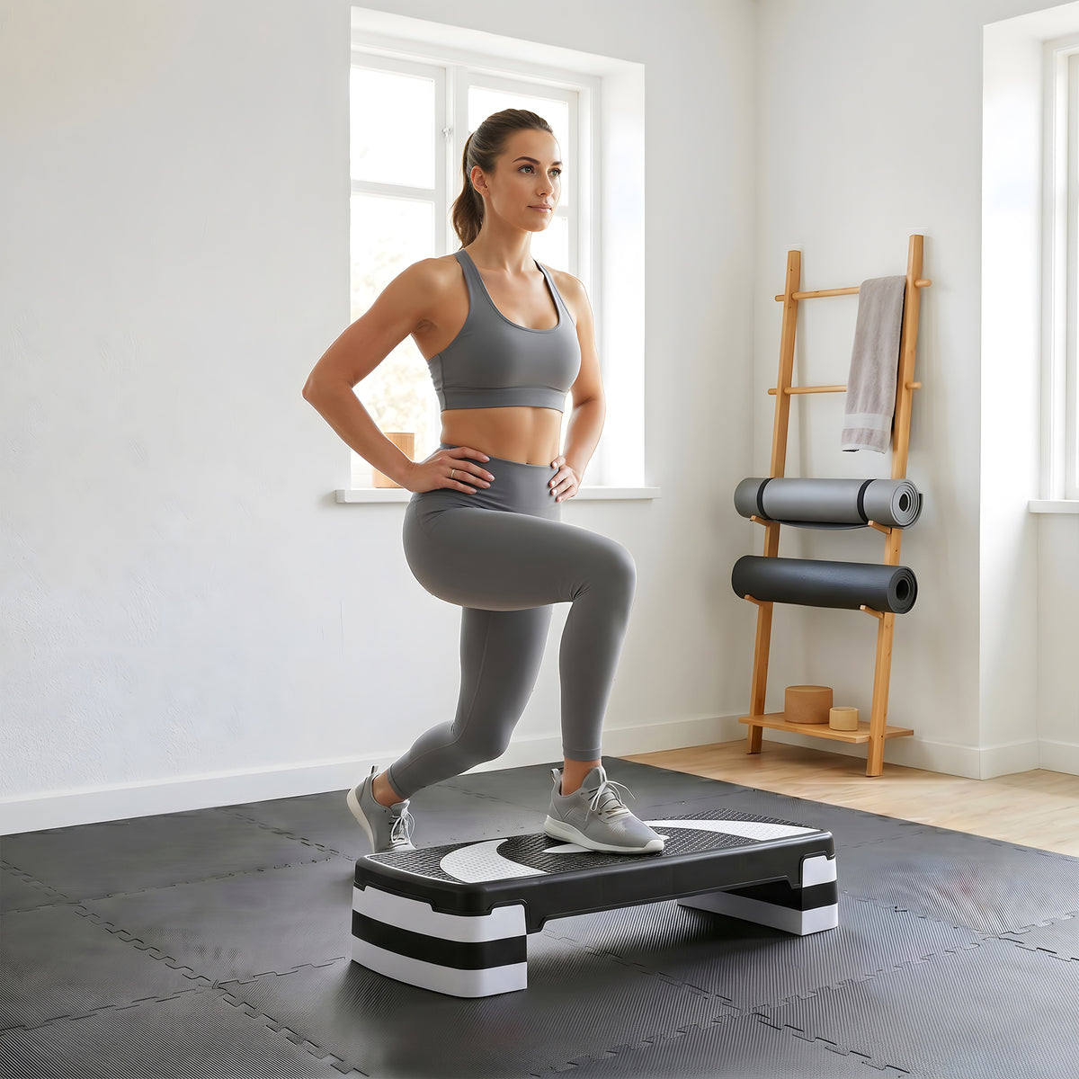 Stepper da Aerobica Regolabile in Altezza 10-15-20 cm Antiscivolo, Nero e Grigio