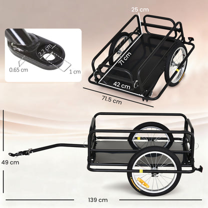 Carrello Bici con Pareti Pieghevoli, Gancio e 4 Catarifrangenti, in Acciaio e PE, 139x71.5x49 cm, Nero