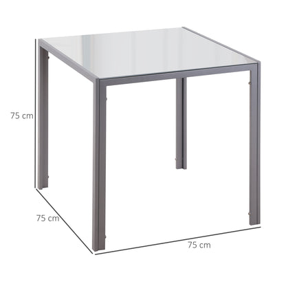 Tavolo Quadrato da 4 Persone per Cucina e Soggiorno, Tavolo Moderno in Metallo e Vetro Temperato, 75x75x75 cm, Grigio