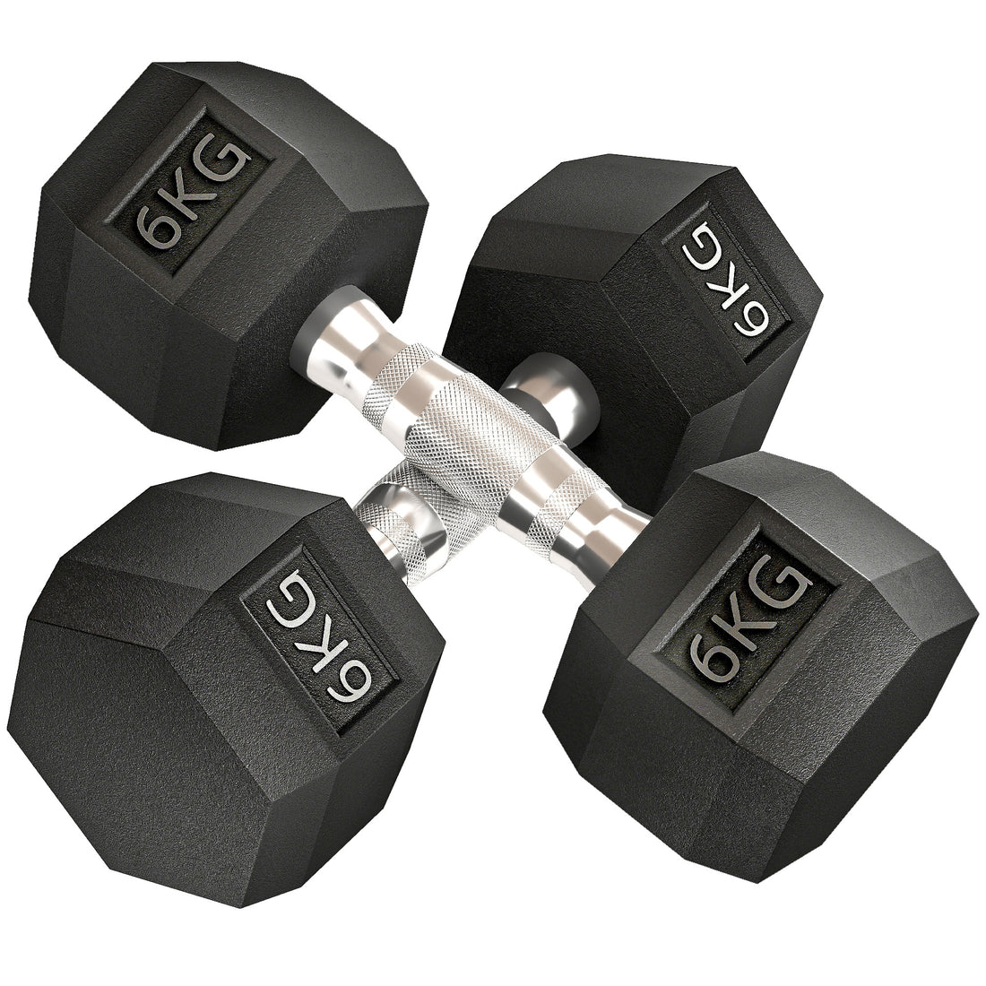 Set di 2 Manubri da 6 kg Esagonali con Presa Antiscivolo e Rivestimento in Gomma, Nero