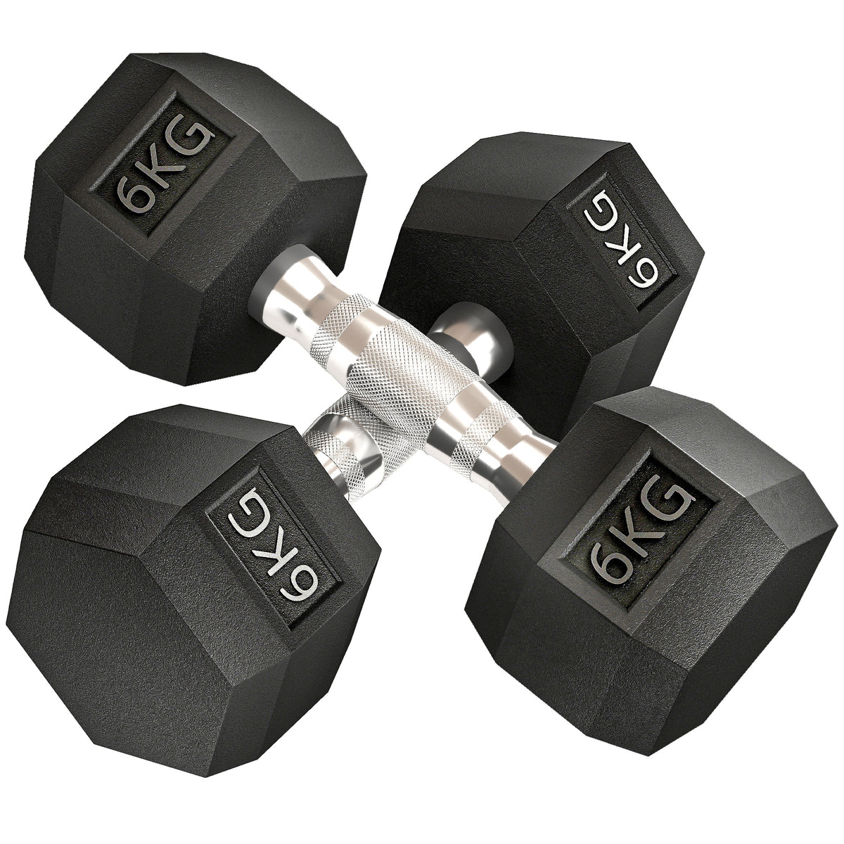 Set di 2 Manubri da 6 kg Esagonali con Presa Antiscivolo e Rivestimento in Gomma, Nero