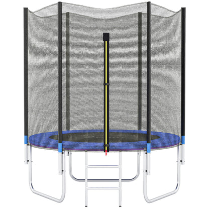 Trampolino Elastico con Scaletta e Rete di Sicurezza, in Acciaio e Plastica, 180x200 cm, Blu