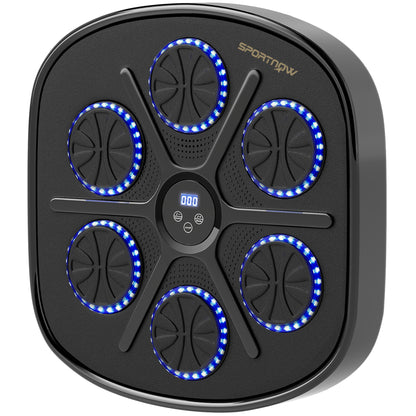 Boxing Machine Musicale a Parete con 9 Velocità, Connessione Bluetooth e Guanti, 41.8x44.6x7.5 cm, Nero e Blu