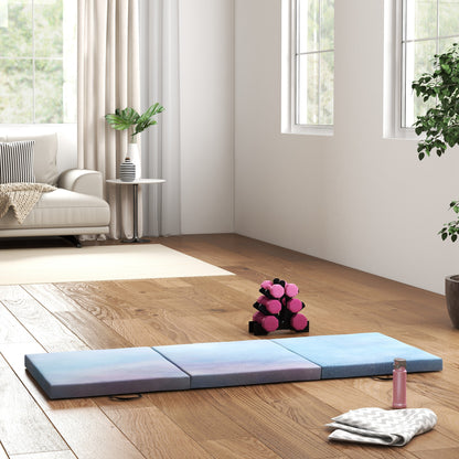 Tappetino da Ginnastica 180 cm Pieghevole, Crash Mat Spesso 5 cm con Maniglie per Allenamento a Casa, Azzurro