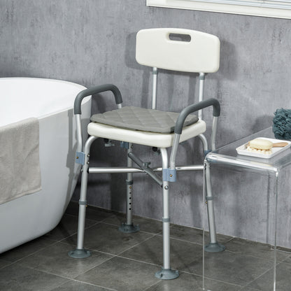 Sedia Doccia ad Altezza Regolabile con Braccioli e Cuscino Rimovibile 53.5x52x80-90 cm, Bianca