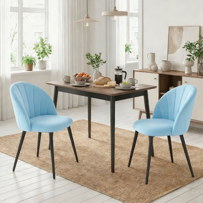 Set 2 Sedie da Pranzo Imbottite con Schienale a Conchiglia in Velluto, 52x55x79 cm, Azzurro