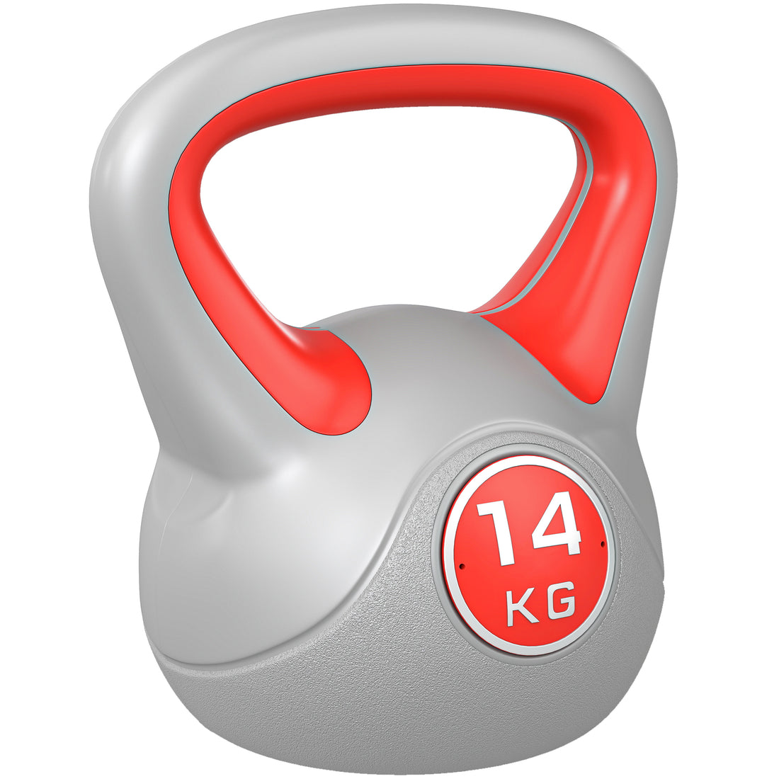 Kettlebell 14kg in PU e Sabbia con Base Piatta e Impugnatura per Stacchi, Squat e Sollevamenti, 26x18x32 cm, Rosso