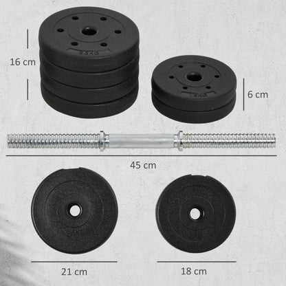 Set Manubri Palestra 30kg (8x2.5 kg, 4x1.5 kg), Pesi Palestra con 12 Dischi e 2 Manubri da 2 kg per Allenamento a Casa, Nero