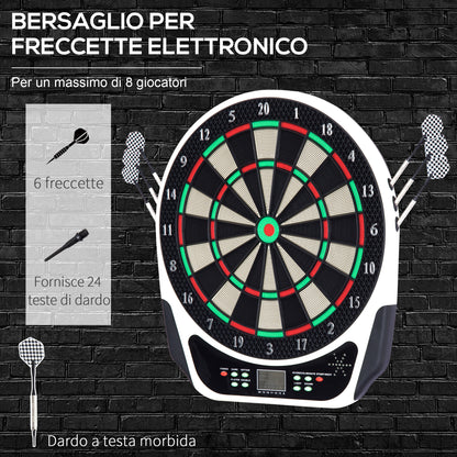 Bersaglio Freccette Elettronico in Plastica con 6 Freccette, Effetti Sonori e Visivi, 44 x 50 x 3.2cm, Nero