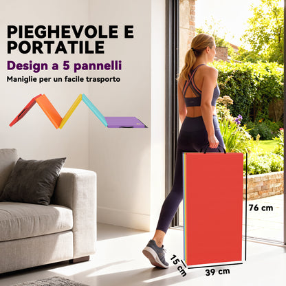Tappetino Fitness per Palestra e Casa, 5 Pannelli Pieghevoli, 195x76x3cm