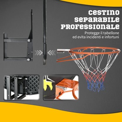 Canestro Basket per Bambini e Adulti da Indoor e Outdoor in Acciaio e PE, 110x90x70 cm, Nero e Giallo