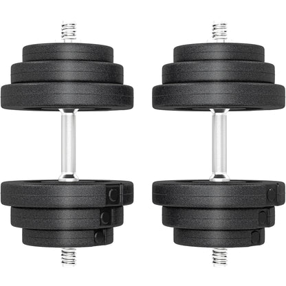 Set 2 Manubri Regolabili da 40 kg Totali con 12 Dischi e Impugnatura Antiscivolo, in Acciaio e Plastica, Nero
