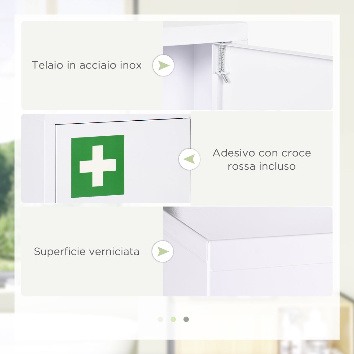 Armadietto Medicinali a 3 Ripiani in Acciaio Inox con 2 Chiavi e Montaggio a Parete, 30x14x46 cm, Bianco