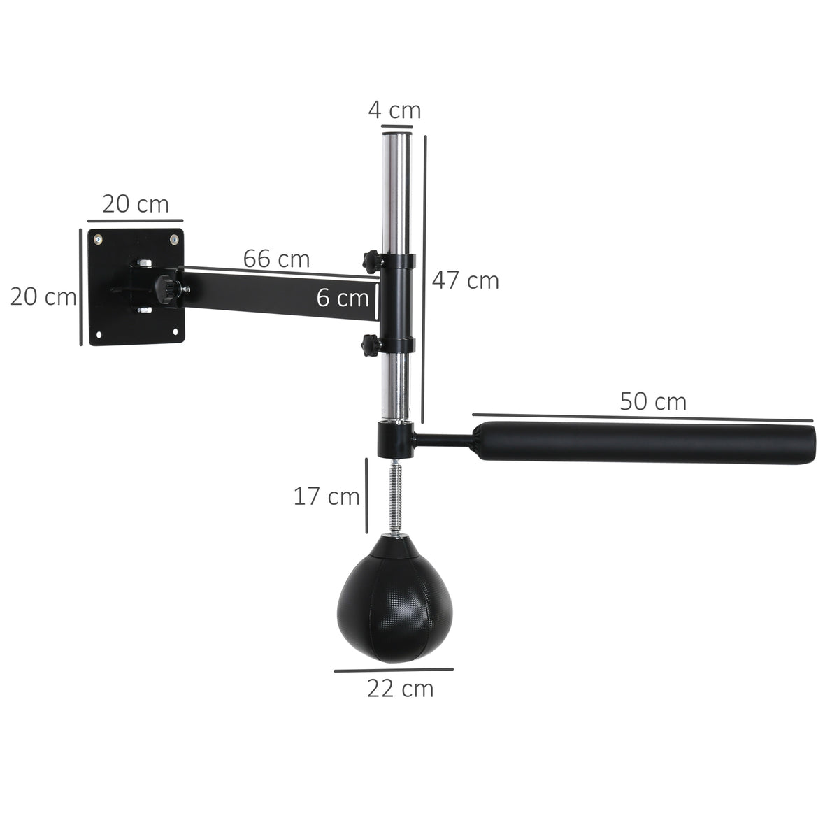 Speed Bag a Parete per Boxe e MMA ad Altezza Regolabile con Asta, in Acciaio e PU, 79x72x20 cm, Nero