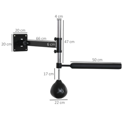 Speed Bag a Parete per Boxe e MMA ad Altezza Regolabile con Asta, in Acciaio e PU, 79x72x20 cm, Nero