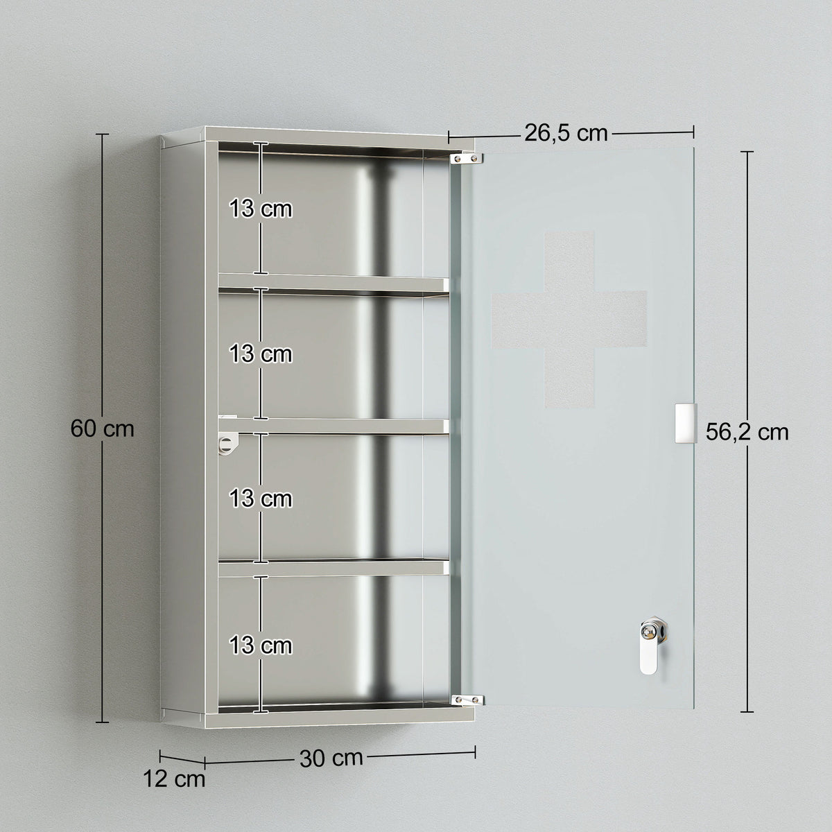 Armadietto Medicinale Cassetta Porta Medicina a Quattro Ripiani in Acciaio Inox 30 x 12 x 60cm