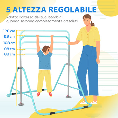 Sbarra Ginnastica Artistica per Bambini 3+ Anni con Altezze Regolabili in 5 Posizioni in Acciaio, Verde