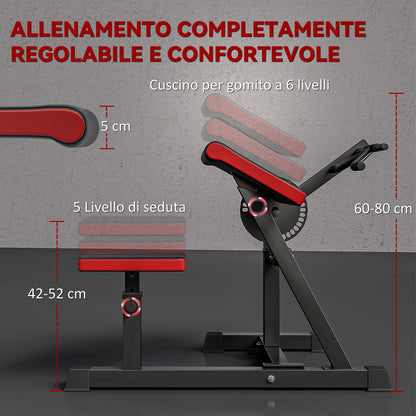 Panca per Curl Bicipiti con Seduta e Appoggio per Gomiti Regolabili, Supporto per Pesi, Nero