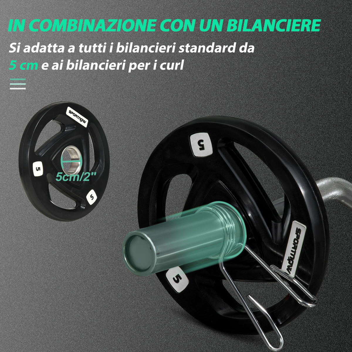 Set di 2 Dischi Pesi in Acciaio con Rivestimento in Gomma per Bilanciere