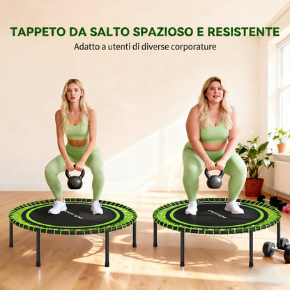 Trampolino Elastico Fitness a 36 Corde in Acciaio e PP, 114x31 cm, Verde