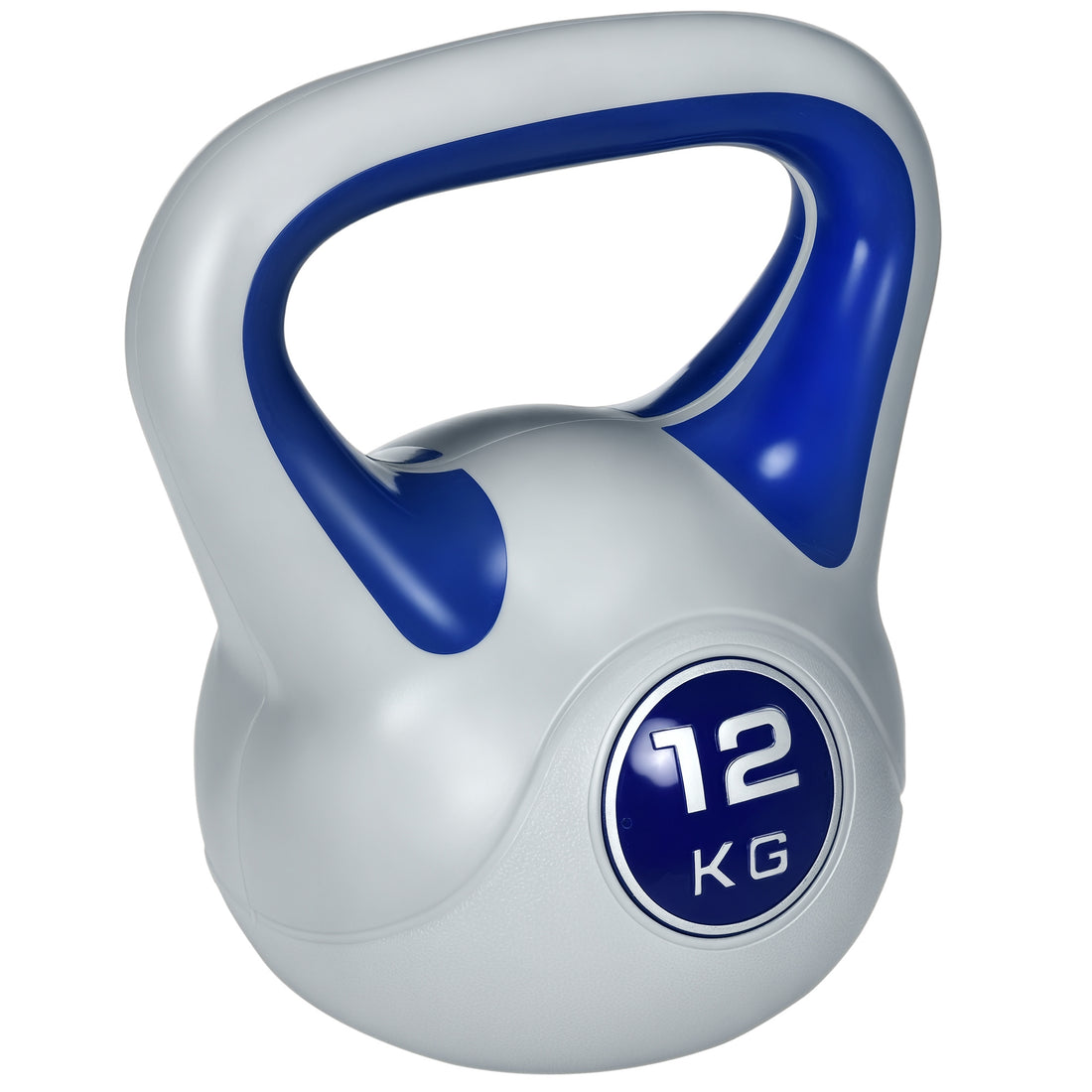 Kettlebell 12kg in PU e Sabbia con Base Piatta e Impugnatura per Stacchi, Squat e Sollevamenti, 24x17x28 cm, Blu