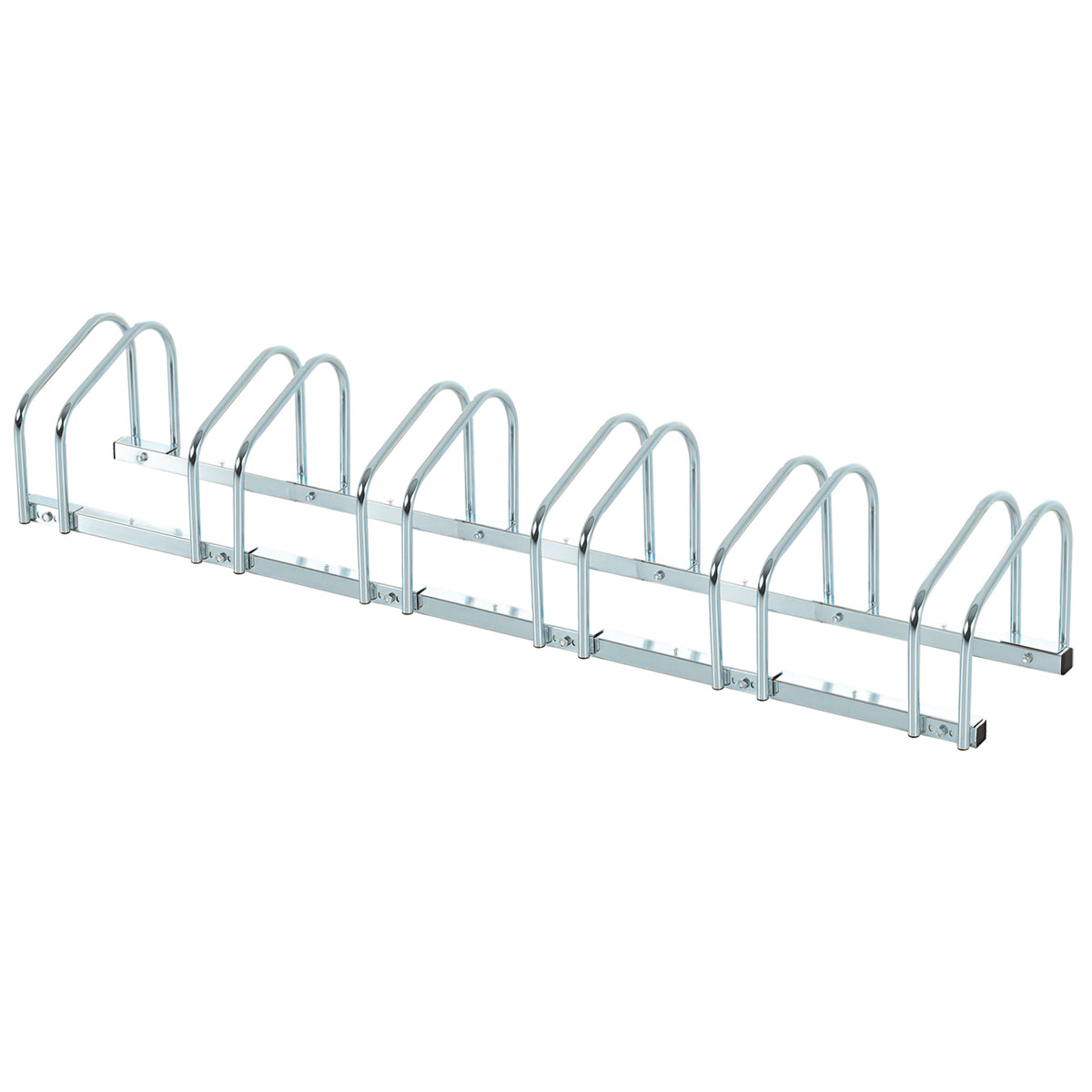 Rastrelliera Portabiciclette Parcheggio per 6 Biciclette in Acciaio, 179x33x27 cm, Argento