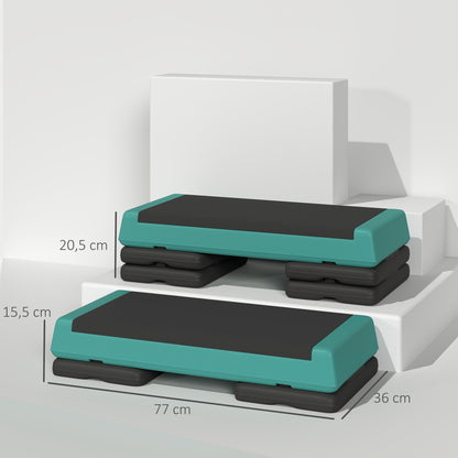 Stepper Fitness Regolabile a 10.5/15.5/20.5 cm con Superficie Antiscivolo e Capacità 250 kg, Verde