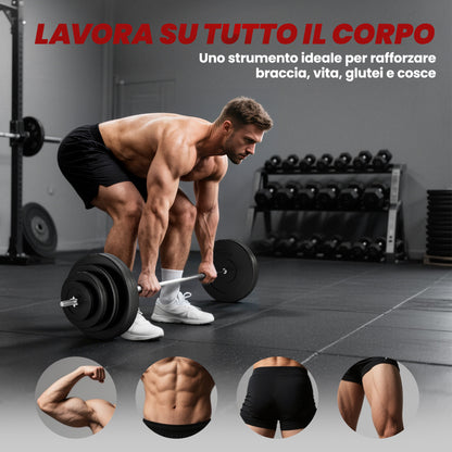 Set Bilanciere e Dischi da 70 kg totali con 8 Pesi, Regolabile e Antiscivolo, Nero
